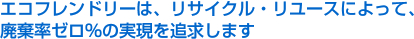 エコフレンドリーは、リサイクル・リユースによって、廃棄率ゼロ％の実現を追求します